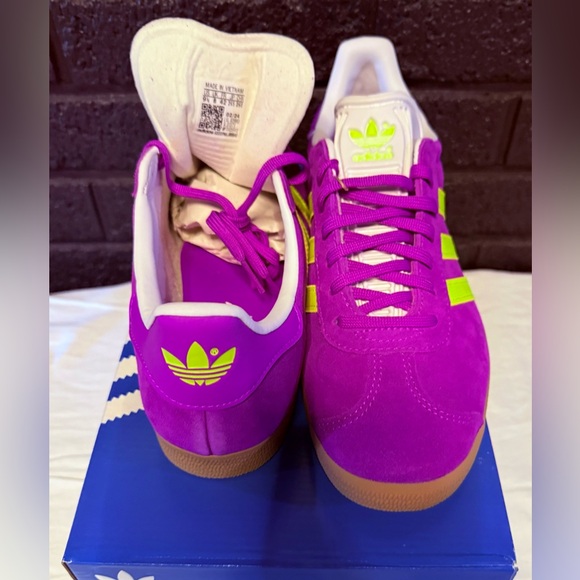 Adidas Originals Gazelle Purple Burst/Solar Yellow/Off White Womens Sz 9.5 - Picture 8 of 8